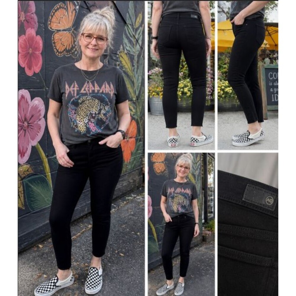 AG Adriano Goldschmied Farrah Skinny Ankle Black Denim Jeans Frayed Hem 30R